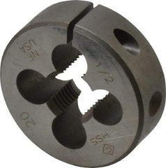 Cle-Line - 1/2-20 UNF Thread, 1-1/2" Outside Diam High Speed Steel Round Die - 1/2" Thick, Right Hand Thread, Adjustable - Exact Industrial Supply