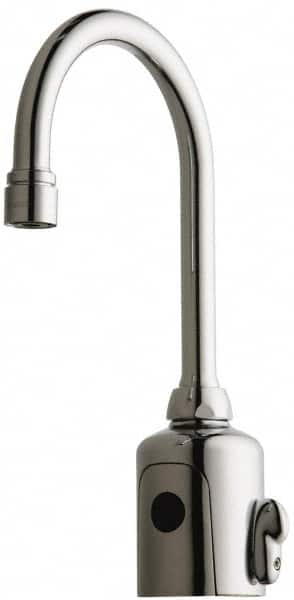 Chicago Faucets - Polished Chrome Plated Electronic User Adjustable Temperature Control Mixer Sensor Faucet - Powered by 6 Volt Lithium CRP2 Battery (Included), Gooseneck Spout, 4 to 8" Mounting Centers - Americas Tooling