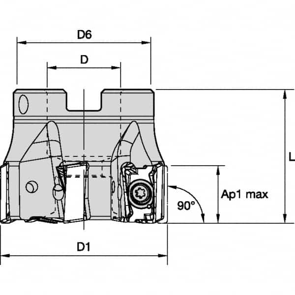 Kennametal - 5 Inserts, 2-1/2" Cut Diam, 3/4" Arbor Diam, 15.5mm Max Depth of Cut, Indexable Square-Shoulder Face Mill - 0° Lead Angle, 40.01mm High, LNGU15T608SRGE Insert Compatibility, Through Coolant, Series MILL 4-15 - Americas Tooling