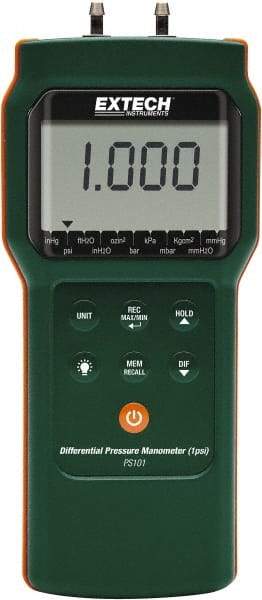 Extech - 1 Max psi, 0.3% Accuracy, Differential Pressure Manometer - Americas Tooling