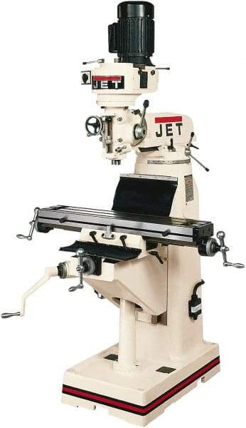 Jet - 7-7/8" Table Width x 35-3/4" Table Length, Step Pulley Control, 1 Phase Knee Milling Machine - R8 Spindle Taper, 1-1/2 hp - Americas Tooling