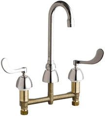 Chicago Faucets - Wrist Blade Handle, Wide Spread Bathroom Faucet - Two Handle, Educational and Healthcare Drain, Gooseneck Spout - Americas Tooling