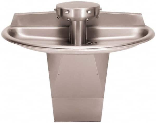 Bradley - Semi-Circular, Foot-Controlled, External Drain, 54" Diam, 4 Person Capacity, Stainless Steel, Wash Fountain - 0.5 GPM - Americas Tooling