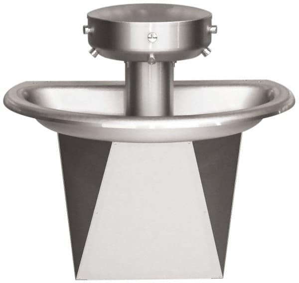 Bradley - Semi-Circular, Infrared Sensor, External Drain, 36" Diam, 3 Person Capacity, Stainless Steel, Wash Fountain - 0.5 GPM - Americas Tooling