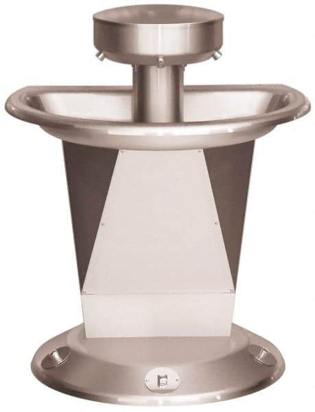 Bradley - Semi-Circular, Foot-Controlled, External Drain, 36" Diam, 3 Person Capacity, Stainless Steel, Wash Fountain - 0.5 GPM - Americas Tooling