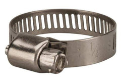 Value Collection - SAE Size 12, 1/2 to 1-1/4" Diam, Stainless Steel Worm Drive Clamp - 5/16" Wide, Material Grade 201 - Americas Tooling