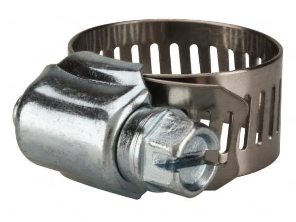 Value Collection - SAE Size 8, 7/16 to 1" Diam, Stainless Steel/Carbon Steel Worm Drive Clamp - 1/2" Wide, Material Grade 201 - Americas Tooling