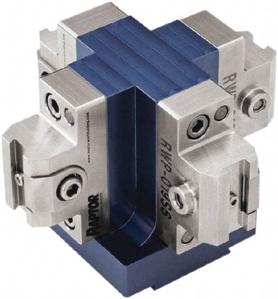 Raptor Workholding - 3.13" High x 4-1/2" Wide x 4-1/2" Long Dovetail Vise - 3/8" Jaw Opening Capacity, 1/8" High x 1-1/4" Wide Jaw, For 4 & 5 Axis Workholding Systems - Americas Tooling