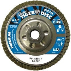 Weiler - 4-1/2" 36 Grit 5/8-11 Center Hole Type 29 Zirconia Alumina Flap Disc - Americas Tooling