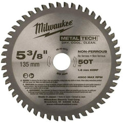 Milwaukee Tool - 5-3/8" Diam, 20mm Arbor Hole Diam, 50 Tooth Wet & Dry Cut Saw Blade - Carbide-Tipped, Standard Round Arbor - Americas Tooling