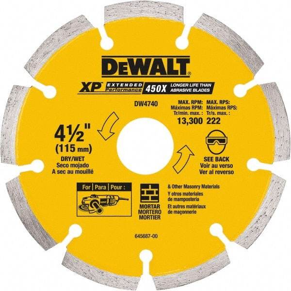 DeWALT - 4-1/2" Diam, 5/8 & 7/8" Arbor Hole Diam, Wet & Dry Cut Saw Blade - Diamond Matrix, Standard Round Arbor - Americas Tooling