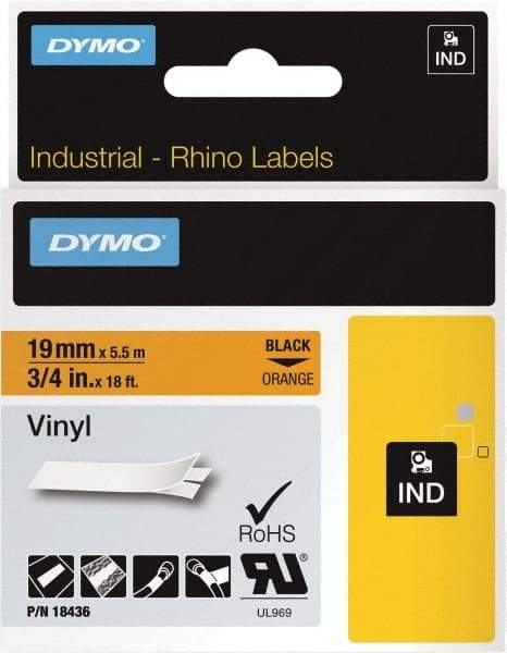 Dymo - 216" Long, Black on Orange Label Printer Cartridge - For DYMO Brand Labeling Equipment Designed for "D1" Tapes (Check Width Compatibility), RHINO 4200, 5200, 6000, 6500, 5000 - Americas Tooling