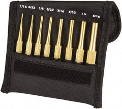 Starrett - 8 Piece, 1/16 to 5/16", Pin Punch Set - Round Shank, Brass, Comes in Pouch - Americas Tooling