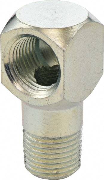 Umeta - 90° Head Angle, 1/8 PTF Steel Grease Fitting Adapter - 1/2" Hex, 1-1/8" Overall Height, Zinc Plated Finish - Americas Tooling