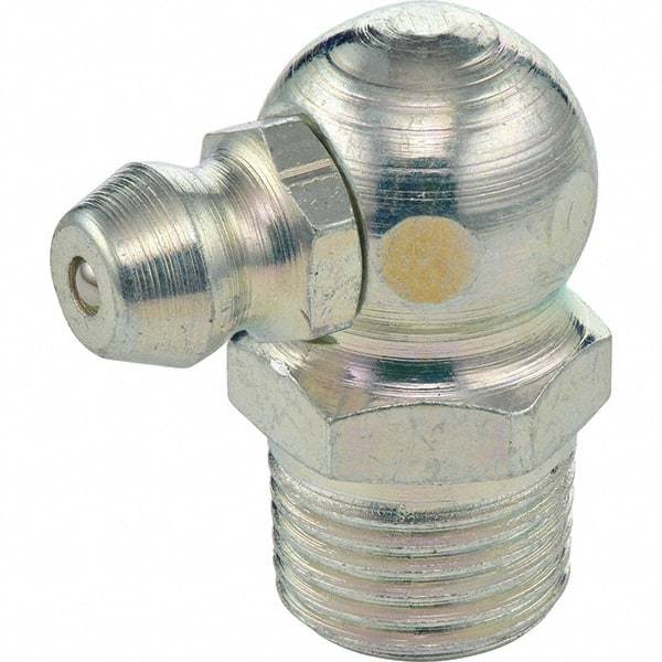 Umeta - 90° Head Angle, 1/8 PTF Stainless Steel Standard Grease Fitting - 7/16" Hex, 7/8" Overall Height - Americas Tooling