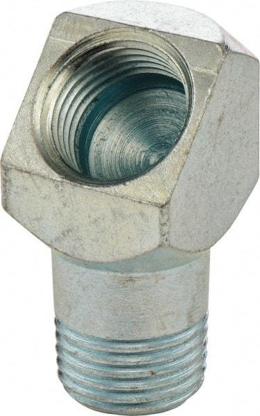 Umeta - 45° Head Angle, 1/8 PTF Steel Grease Fitting Adapter - 1/2" Hex, 1" Overall Height, Zinc Plated Finish - Americas Tooling