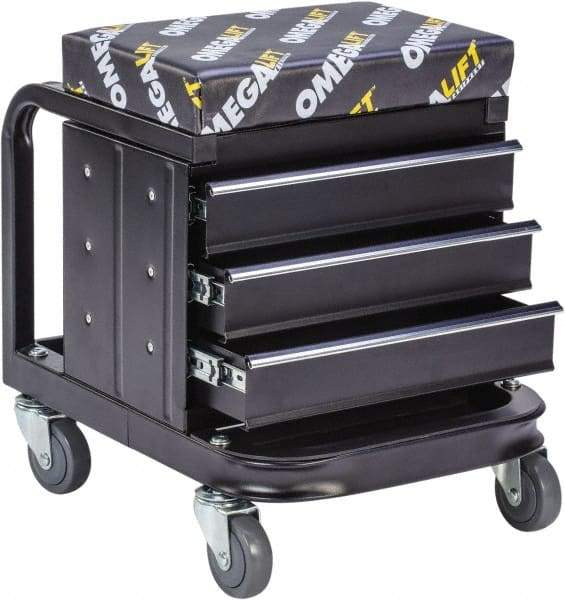 Omega Lift Equipment - 450 Lb Capacity, 4 Wheel Creeper Seat with Drawers - Steel, 18-1/4" Long x 18-7/8" High x 14" Wide - Americas Tooling