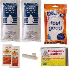 PRO-SAFE - Emergency Preparedness Kits Type: Cool Down Emergency Kit Contents: (2) Emergency Drinking Water Packets; (2) Sunscreen + Insect Repellant Cream; Cooling Towel; Emergency Mylar Blanket; Lip Balm - Americas Tooling