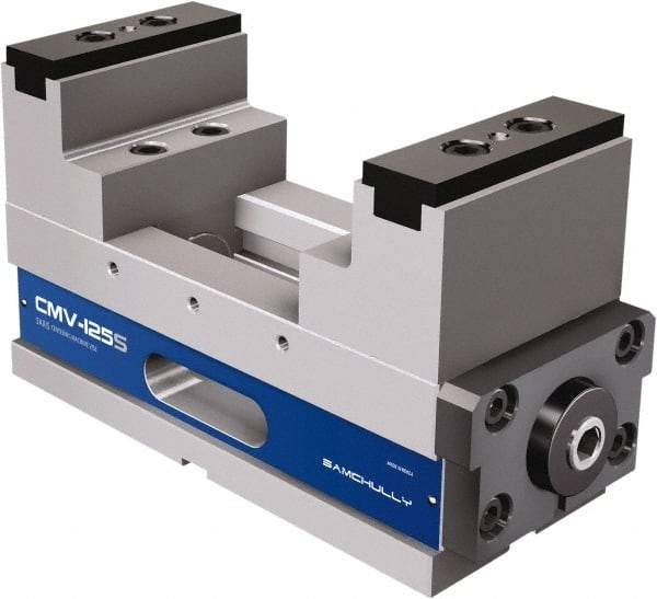 Samchully - 125mm Jaw Width, 210mm Max Jaw Opening, 125mm Throat Depth, Manual Precision Self Centering Vise - Steel, 13.07" OAL x 4.92" OAW x 7.2834" OAH - Americas Tooling