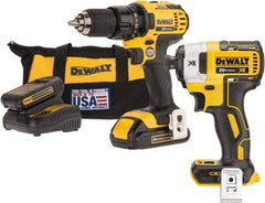 DeWALT - 20 Volt 1/2" Chuck Pistol Grip Handle Cordless Drill - 0-600 & 0-2000 RPM, Keyless Chuck, Reversible, 2 Lithium-Ion Batteries Included - Americas Tooling