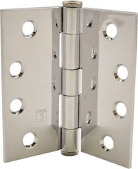 Hager - 4" Long x 4" Wide x 0.062" Thick, Steel Full Mortise Hinge - Bright Chrome Finish, 5 Knuckles - Americas Tooling