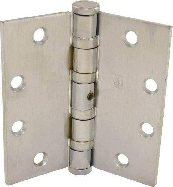 Hager - 4-1/2" Long x 4-1/2" Wide x 0.062" Thick, Steel Full Mortise Ball Bearing Hinge - Satin Chrome Finish, 5 Knuckles - Americas Tooling