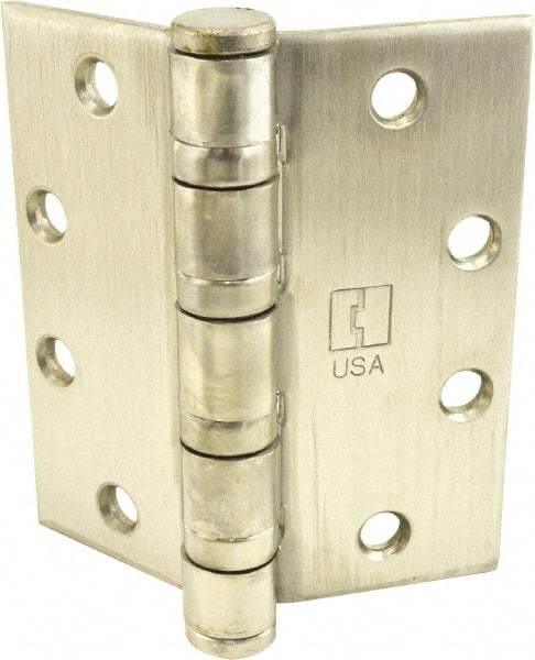 Hager - 4-1/2" Long x 4-1/2" Wide x 0.062" Thick, Stainless Steel Full Mortise Ball Bearing Hinge - Satin Stainless Steel Finish, 5 Knuckles - Americas Tooling