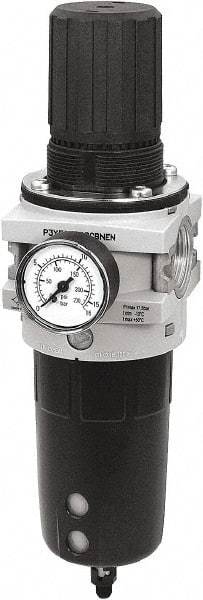 Parker - 1" NPT Port Heavy-Duty 1 Piece Filter/Regulator FRL Unit - Polypropylene Bowl, 465 SCFM, 254 Max psi, 13-1/2" High, Automatic Drain - Americas Tooling