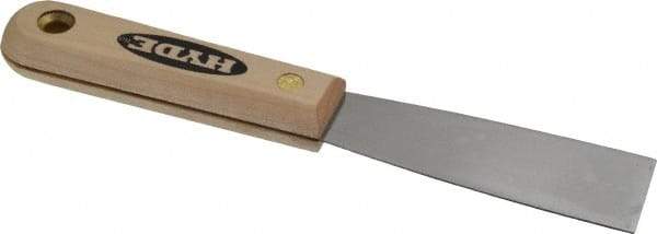 Hyde Tools - 1-1/4" Wide Steel Putty Knife - Stiff, Hardwood Handle, 7-3/4" OAL - Americas Tooling