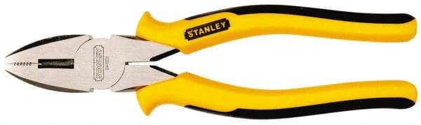 Stanley - 8-3/4" OAL, 1-31/64" Jaw Length, Side Cutting Linesman's Pliers - Serrated Jaw, Round Nose Head, TPR Handles - Americas Tooling