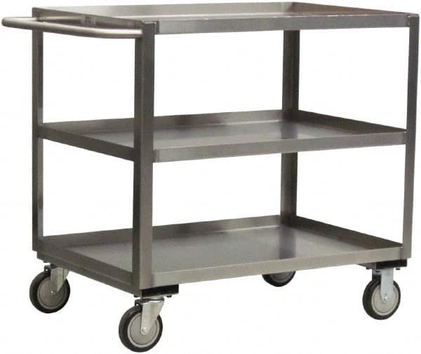 Jamco - 1,200 Lb Capacity, 30" Wide x 18" Long x 35" High Shelf Cart - 3 Shelf, Stainless Steel, 2 Rigid/2 Swivel Casters - Americas Tooling