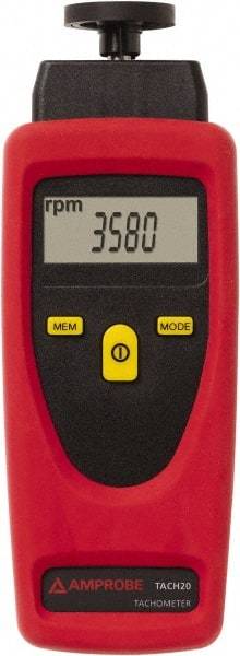 Amprobe - Accurate up to 0.02%, Contact and Noncontact Tachometer - 8 Inch Long x 9 Inch Wide x 1-3/4 Inch Meter Thick, 1 to 99,999 (Optical) and 19,999 (Mechanical) RPM Measurement - Americas Tooling