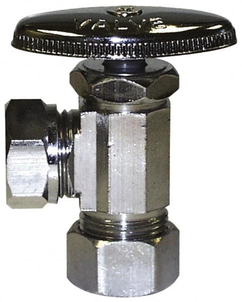 Legend Valve - NPT 1/2 Inlet, 110 Max psi, Chrome Finish, Rubber Water Supply Stop Valve - 1/2 Compression Outlet, Angle, Silver Handle, For Use with Potable Water Applications - Americas Tooling