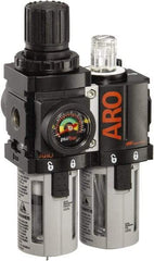 ARO/Ingersoll-Rand - 1/4" NPT Port Miniature 2 Piece Filter/Regulator-Lubricator FRL Unit - Polycarbonate Bowl, 44 SCFM, 150 Max psi, 5.2" High x 3.15" Long, Manual Drain - Americas Tooling