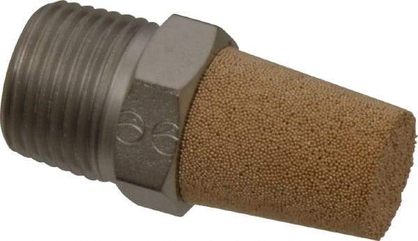 PRO-SOURCE - 3/8 Male NPT, 11/16" Hex, 1-1/2" OAL, Exhaust Muffler - 300 Max psi, 81 Decibel Rating, Sintered Bronze - Americas Tooling