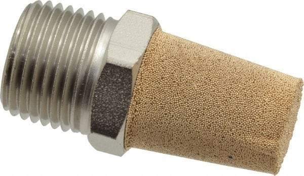 PRO-SOURCE - 1/2 Male NPT, 7/8" Hex, 1-7/8" OAL, Exhaust Muffler - 300 Max psi, 92 Decibel Rating, Sintered Bronze - Americas Tooling