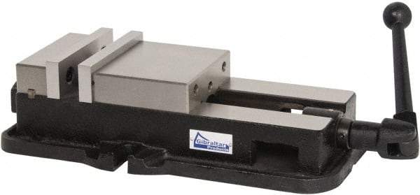 Gibraltar - 6" Jaw Width, 7-1/2" Jaw Opening Capacity, Horizontal Stationary Machine Vise - Manual Operation, 1 Station, 18-1/2" Long x 4-5/8" High x 1-19/32" Deep, 1-19/32" Jaw Height, Ductile Iron - Americas Tooling