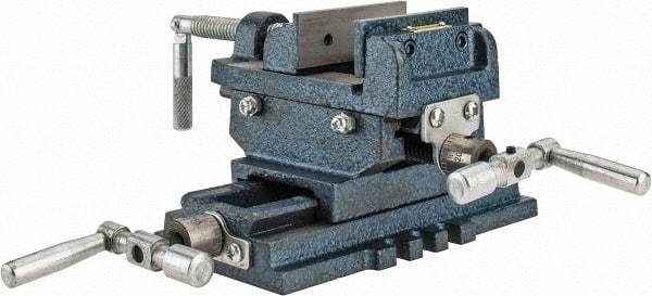 Interstate - 2-23/32" Jaw Opening Capacity x 1" Throat Depth, Horizontal Drill Press Vise - 3" Wide x 27/32" High Jaw, Cross Slide Base, Standard Speed, 5-7/16" OAL x 4.72" Overall Height, Cast Iron - Americas Tooling