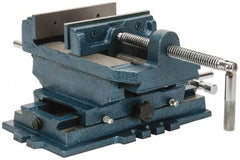 Interstate - 5-3/4" Jaw Opening Capacity x 1-1/2" Throat Depth, Horizontal Drill Press Vise - 6" Wide x 1-31/64" High Jaw, Cross Slide Base, Standard Speed, 11-1/2" OAL x 6.2" Overall Height, Cast Iron - Americas Tooling