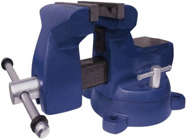 Gibraltar - 5" Jaw Width x 5-1/4" Jaw Opening Capacity, 3-3/4" Throat Depth, Bench & Pipe Combination Vise - 1/4 to 2-1/2" Pipe Capacity, Swivel Base, Bolt Down Attachment, Ductile Iron - Americas Tooling