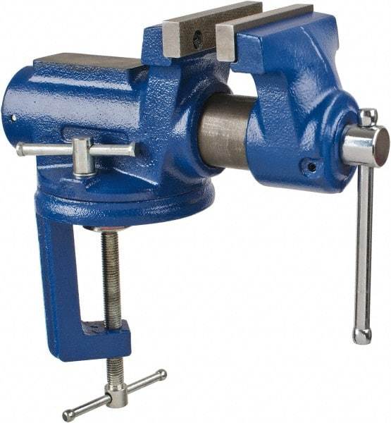 Gibraltar - 4" Jaw Width, 2-1/4" Opening Capacity, 2" Throat Depth, Cast Iron Stationary Bench Vise - Clamp-On Base Attachment - Americas Tooling