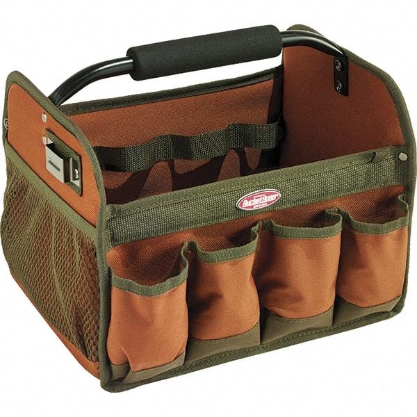 Bucket Boss - 23 Pocket Brown & Green Polyester Tool Bag - 12" Wide x 10" Deep x 11" High - Americas Tooling