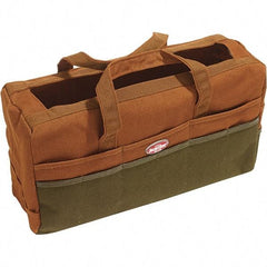 Bucket Boss - 30 Pocket Brown & Green Canvas Tool Bag - 17" Wide x 6" Deep x 10" High - Americas Tooling