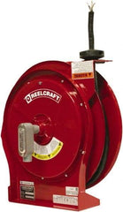 Reelcraft - 12 AWG, 50' Cable Length, Cord & Cable Reel with Flying Lead End - 0 Outlets, 16 Amps, 600 Volts, SEOOW Cable, Red Reel, Spring Driven Reel - Americas Tooling