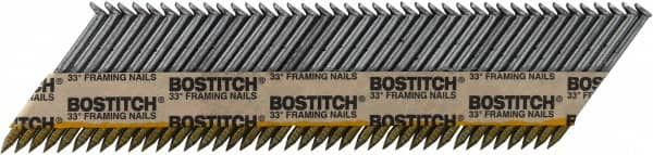 Stanley Bostitch - 11 Gauge 0.131" Shank Diam 3-1/2" Long Framing Nails for Power Nailers - Steel, Bright Finish, Smooth Shank, Angled Stick Paper Tape Collation, Round Head - Americas Tooling