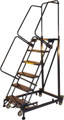 Ballymore - 93" 6 Step Ladder - Rolling Safety Ladder, 600 Lb Capacity, 60" Platform Height, 32" Base Width x 56" Base Depth, Serrated - Americas Tooling