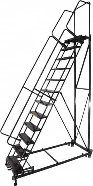 Ballymore - 173" 14 Step Ladder - Rolling Safety Ladder, 600 Lb Capacity, 140" Platform Height, 32" Base Width x 107" Base Depth, Perforated Tread - Americas Tooling