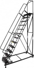 Ballymore - 173" 14 Step Ladder - Rolling Safety Ladder, 600 Lb Capacity, 140" Platform Height, 32" Base Width x 107" Base Depth, Expanded Metal Tread - Americas Tooling