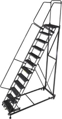 Ballymore - 163" 13 Step Ladder - Rolling Safety Ladder, 600 Lb Capacity, 130" Platform Height, 32" Base Width x 101" Base Depth, Serrated - Americas Tooling