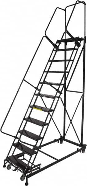 Ballymore - 143" 11 Step Ladder - Rolling Safety Ladder, 600 Lb Capacity, 110" Platform Height, 32" Base Width x 87" Base Depth, Expanded Metal Tread - Americas Tooling